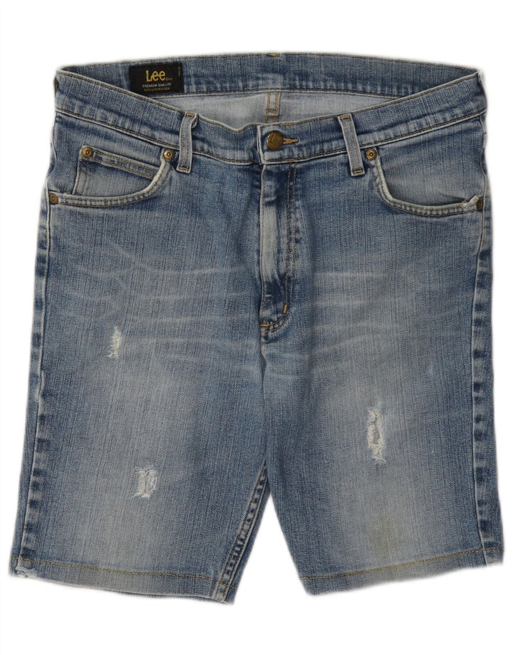Shorts jeans feminino Lee REED desgastado W34 grande algodão azul
