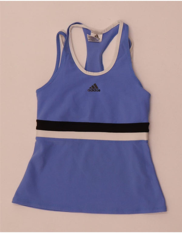Adidas Womens Climalite Crop Vest Top UK 10 Pequeno Azul Colourblock Nylon