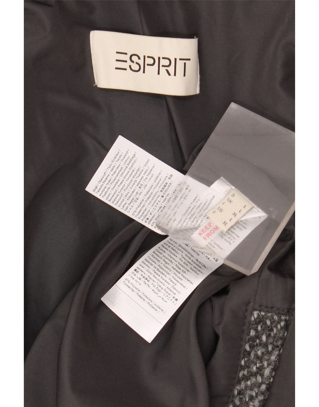 Sobretudo feminino Esprit com capuz UK 16 grande poliéster manchado cinza