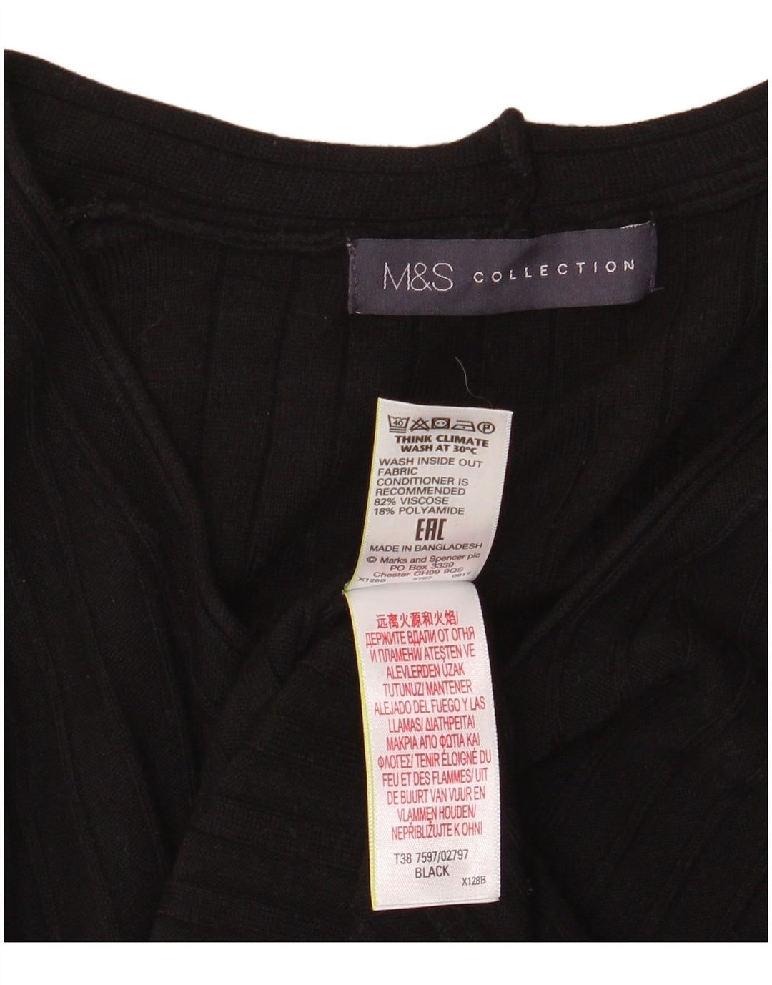 Suéter feminino Marks & Spencer com decote em V Reino Unido 8 pequeno preto viscose