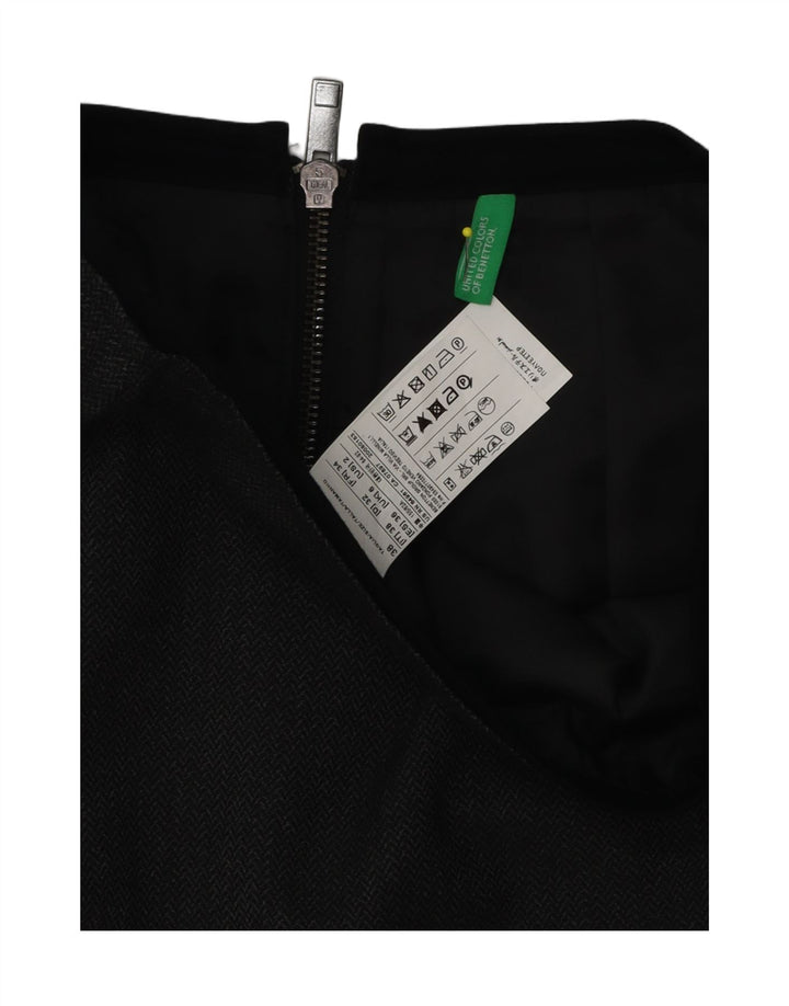 Mini saia feminina Benetton UK 6 XS W27 poliéster espinha de peixe cinza