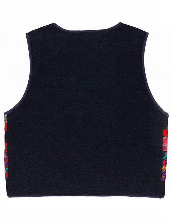 Suéter cardigã feminino vintage sem mangas Reino Unido 14 grande multicolorido