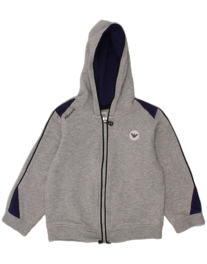 ARMANI JUNIOR Boys Hooded Zip Hoodie Sweater 3-4 Years Grey Colourblock Vintage Armani Junior and Second-Hand Armani Junior from Messina Hembry 