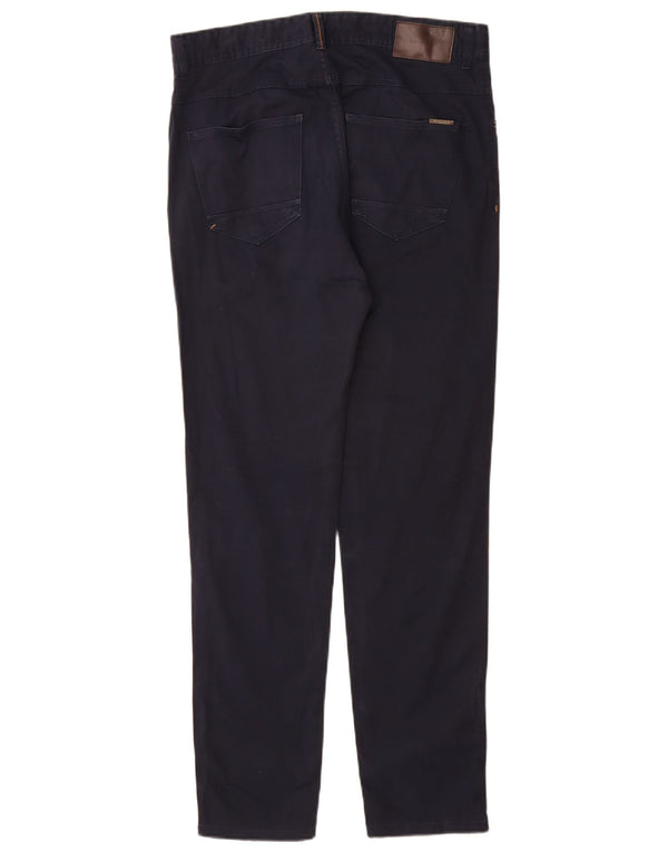 Zara Mens Slim Casual Trousers EU 42 Large W32 L31 Navy Blue Cotton