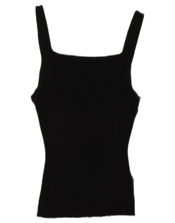 Zara Womens Crop Cami Top UK 12 Médio Preto Viscose