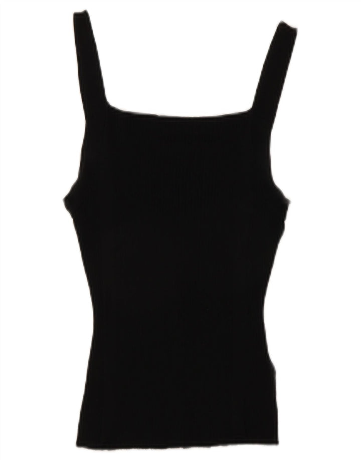 Zara Womens Crop Cami Top UK 12 Médio Preto Viscose