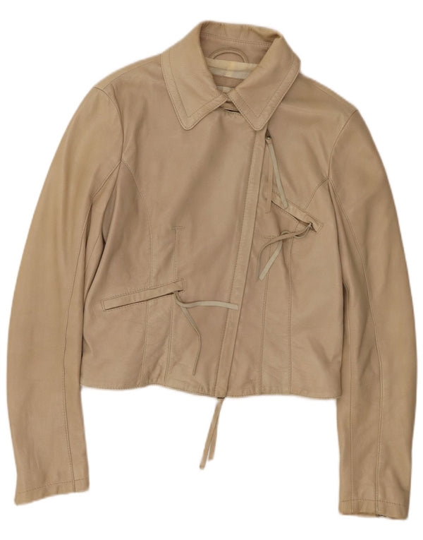 Jaqueta feminina de couro ARMANI JEANS UK 12 couro bege médio