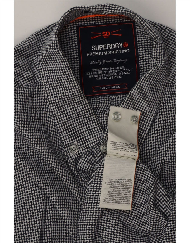 Camisa masculina SUPERDRY regular fit grande algodão houndstooth azul marinho