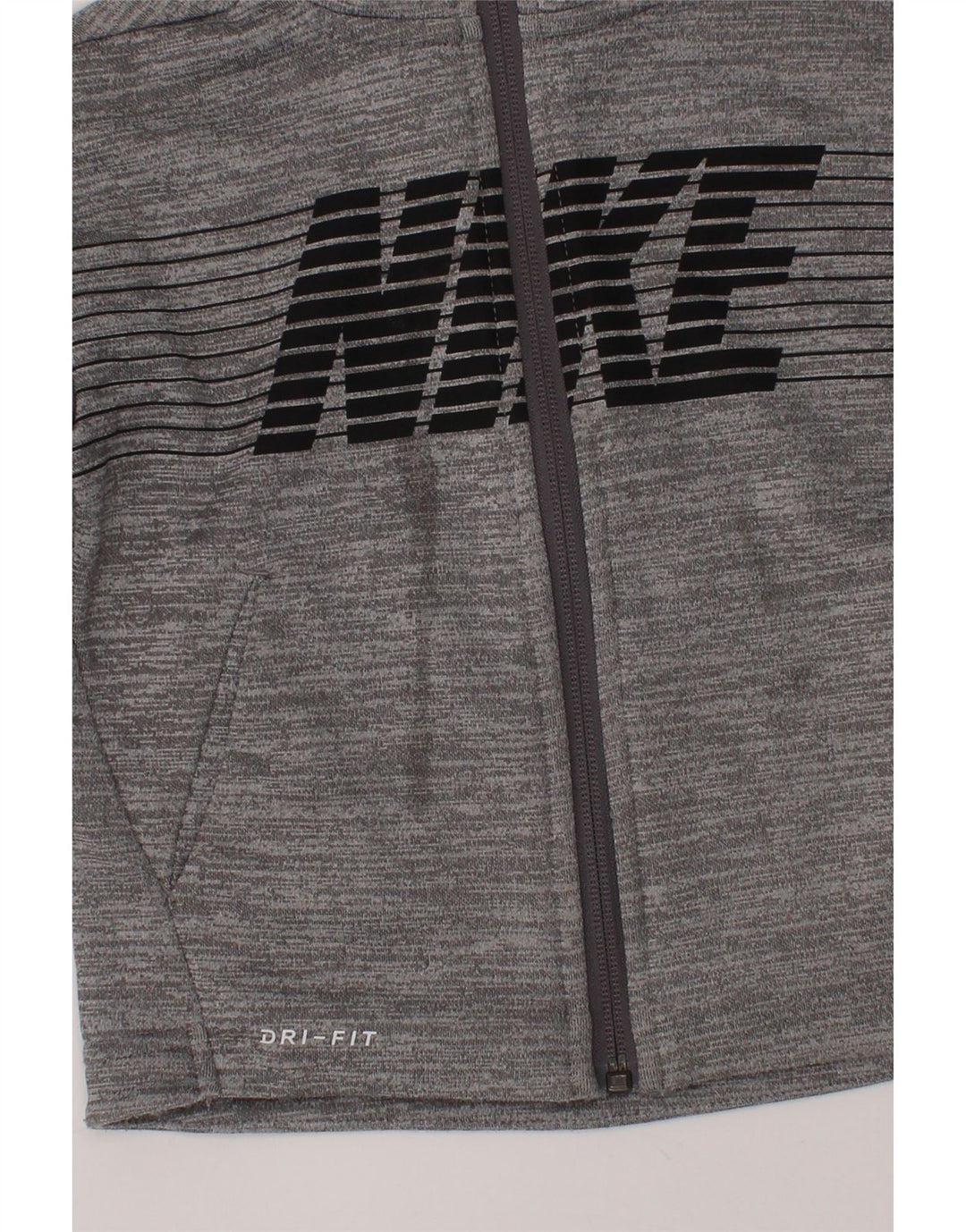 NIKE Boys Dri Fit Graphic Zip Hoodie Sweater 2-3 Years Grey Striped Vintage Nike and Second-Hand Nike from Messina Hembry 