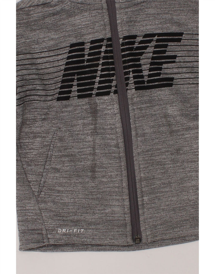NIKE Boys Dri Fit Graphic Zip Hoodie Sweater 2-3 Years Grey Striped Vintage Nike and Second-Hand Nike from Messina Hembry 