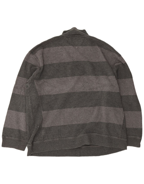 Suéter masculino Tommy Hilfiger com zíper e gola 2XL algodão listrado cinza