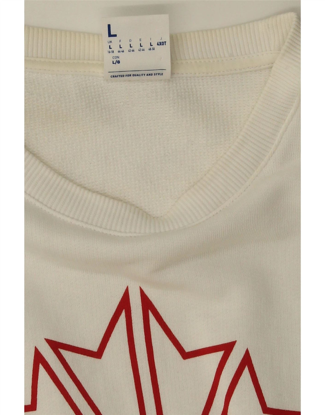 REEBOK Womens Graphic Sweatshirt Jumper UK 16/18 Large White Cotton Vintage Reebok and Second-Hand Reebok from Messina Hembry 