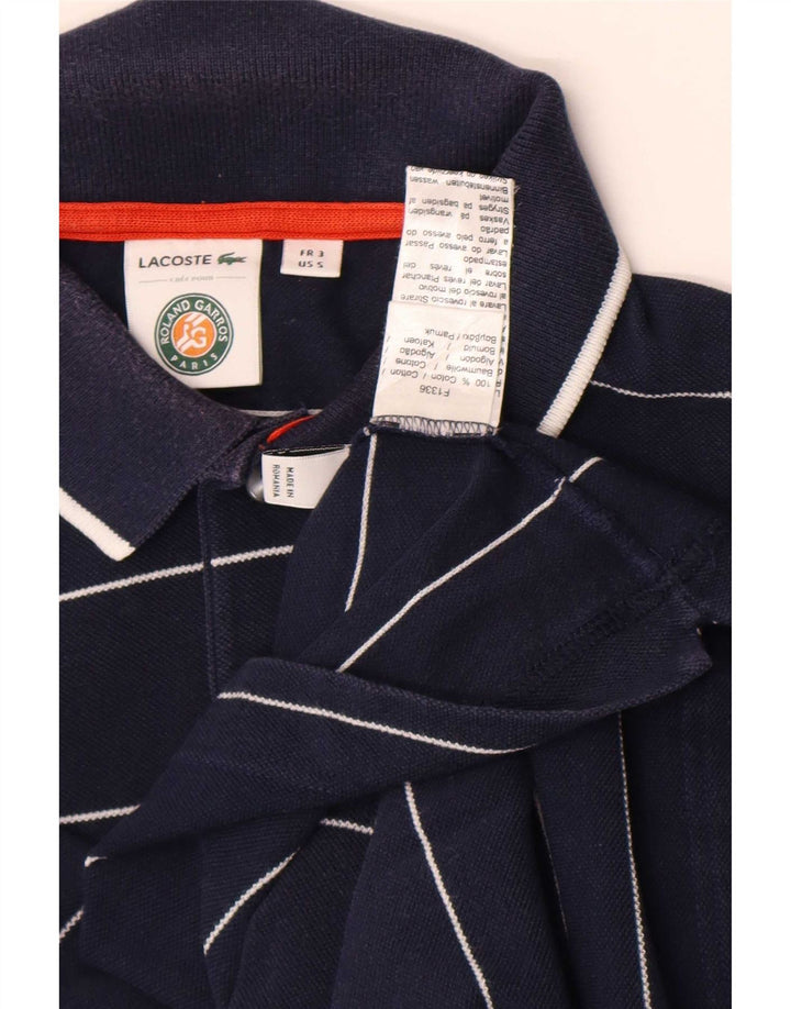 Camisa polo masculina Lacoste tamanho 3 pequeno algodão listrado azul marinho