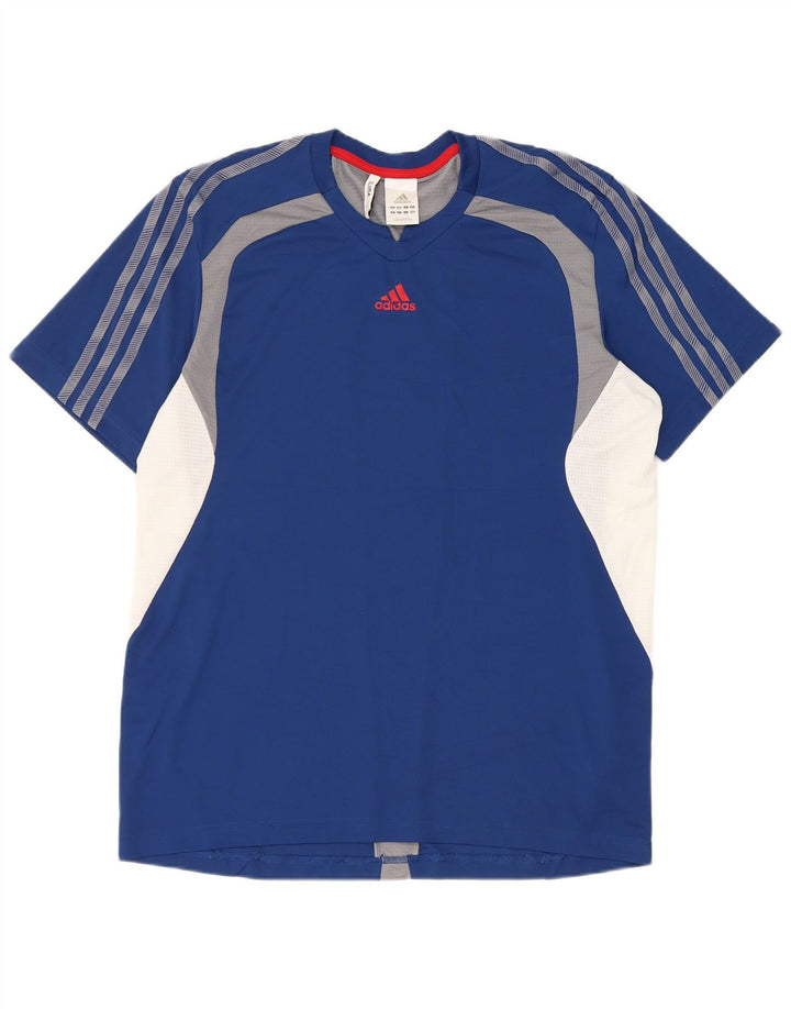 Adidas Mens Climacool Camiseta Top Grande Azul Colorblock Poliéster