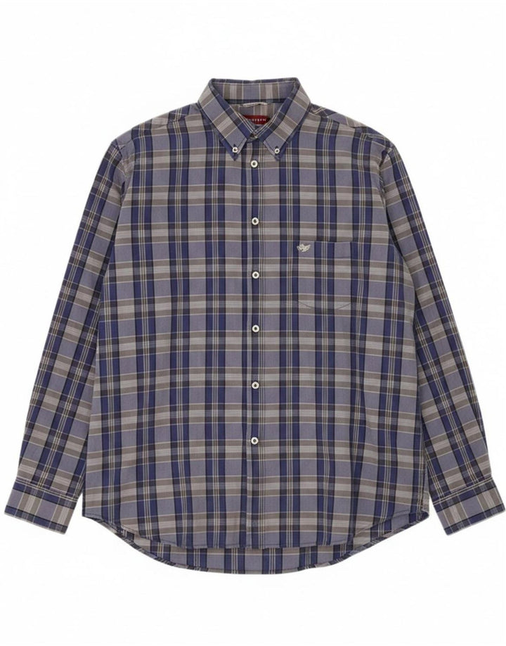 Camisa masculina CARRERA regular fit 2XL algodão xadrez azul
