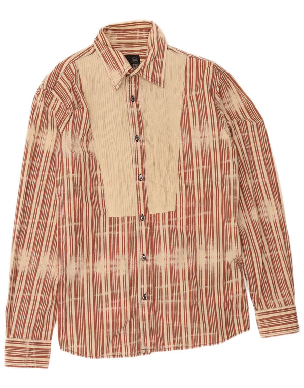 Gas Mens Shirt Large Brown Striped Cotton