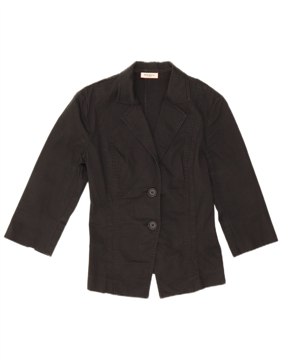 Jaqueta blazer feminina de 2 botões e manga 3/4 da Max & Co. Reino Unido 6 XS algodão preto