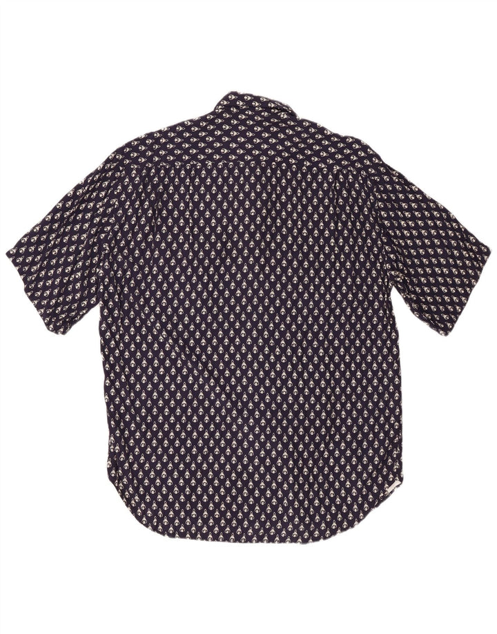 Camisa masculina VINTAGE com estampa abstrata de manga curta média azul marinho viscose