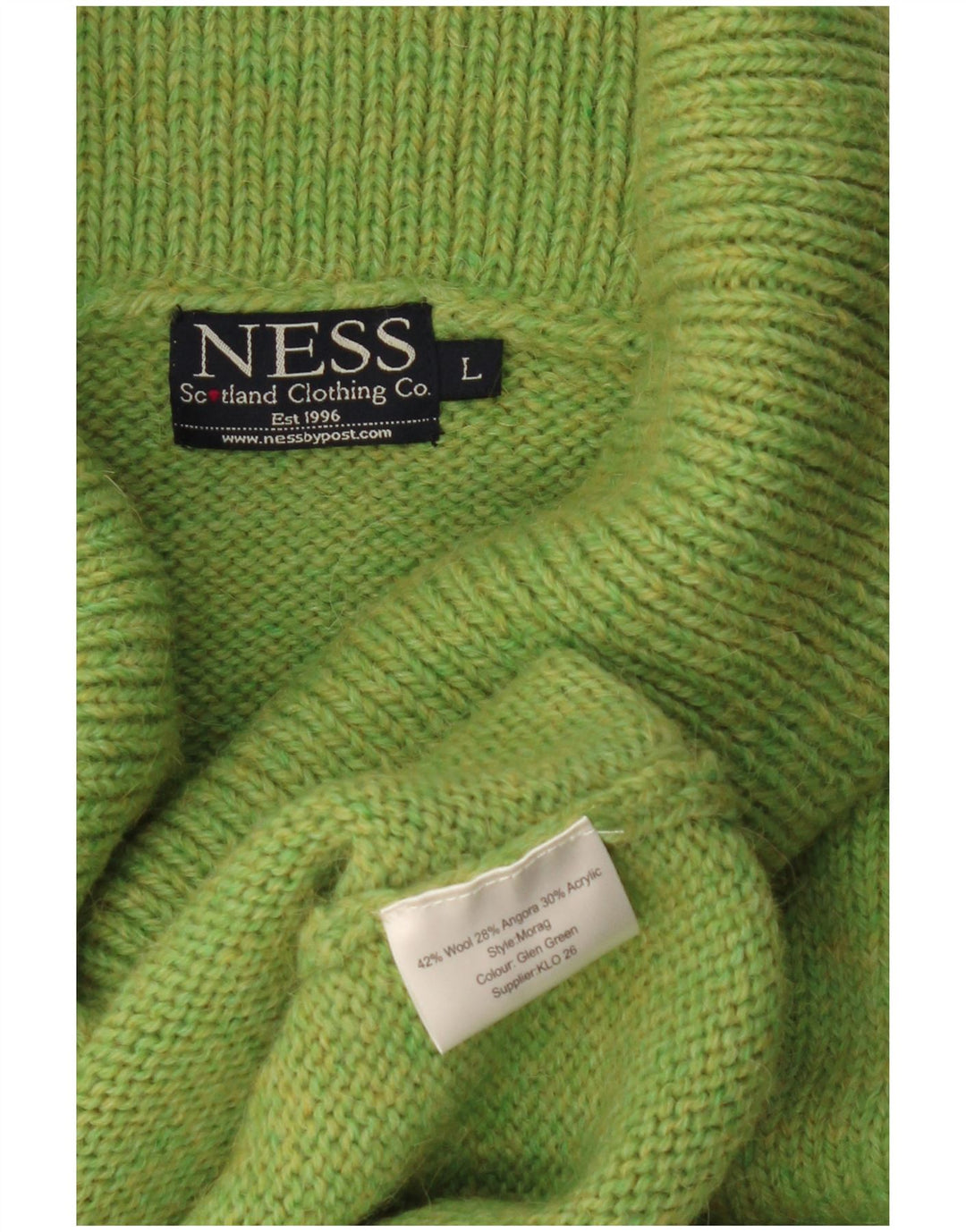 Suéter feminino Ness com gola redonda Reino Unido 14 grande lã verde