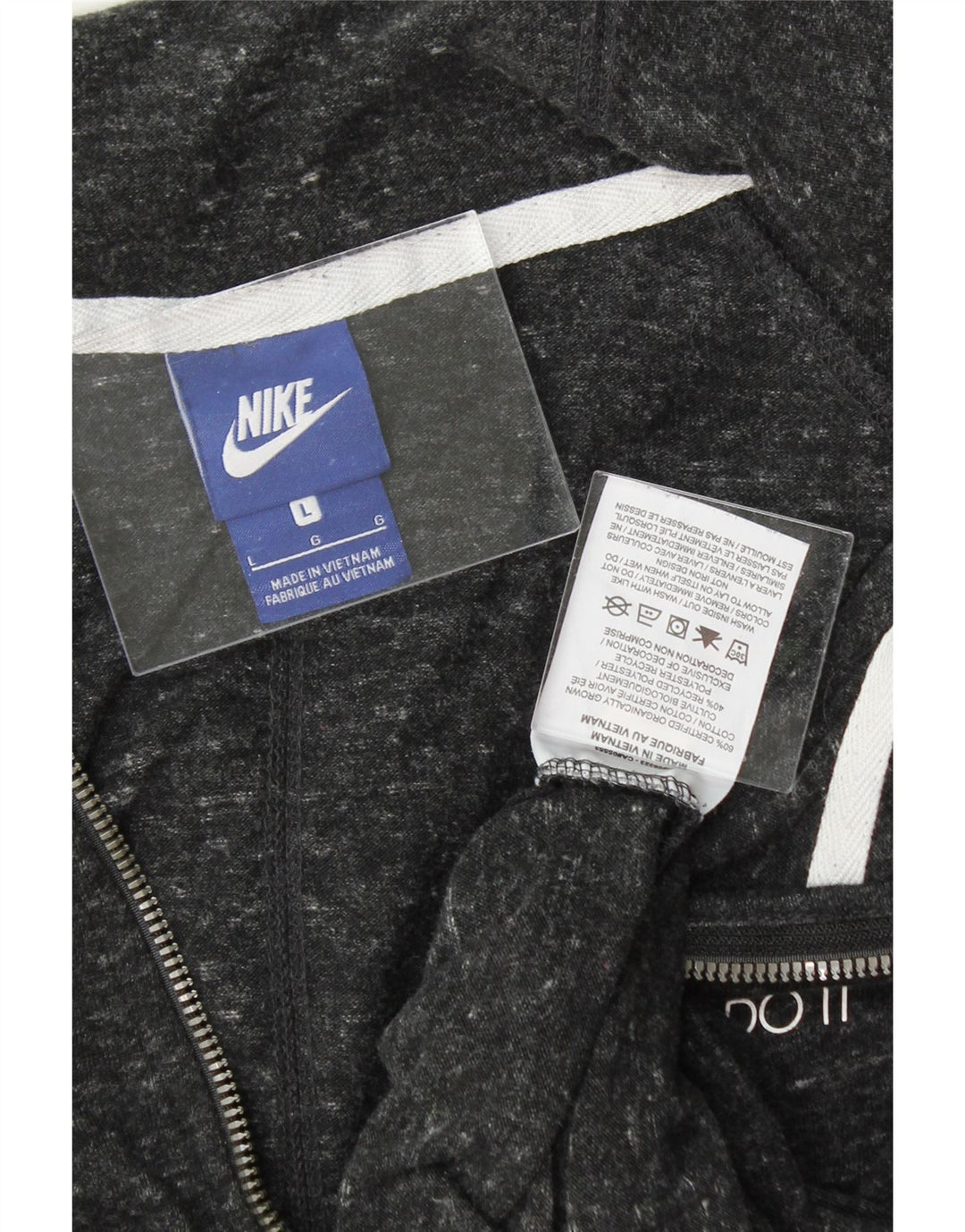 NIKE Womens Zip Hoodie Sweater UK 16 Large Grey Flecked Cotton Vintage Nike and Second-Hand Nike from Messina Hembry 