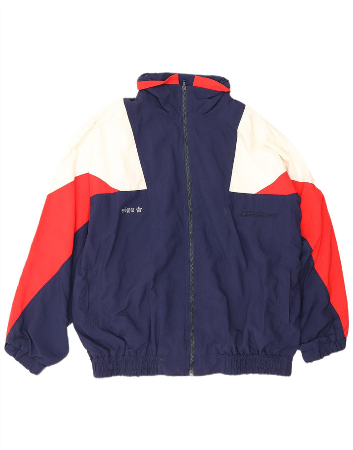 Jaqueta superior de agasalho masculino vintage XL azul marinho Colourblock poliamida