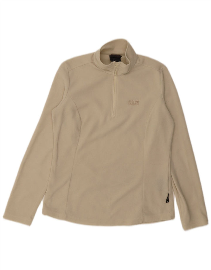 Suéter de lã feminino Jack Wolfskin com zíper e gola UK 12 poliéster bege médio
