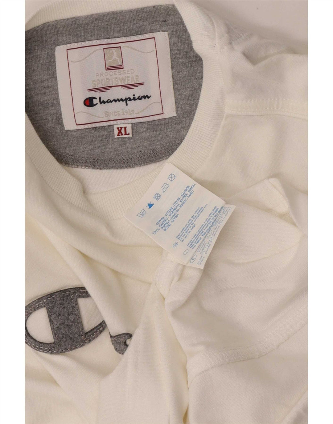 Champion masculino gráfico top manga longa XL algodão branco