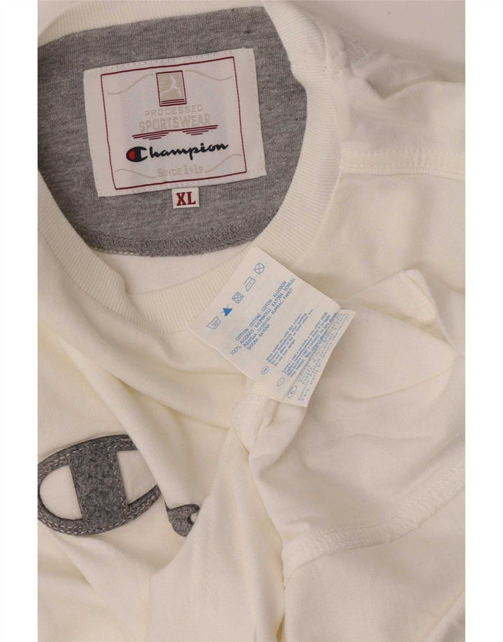 Champion masculino gráfico top manga longa XL algodão branco