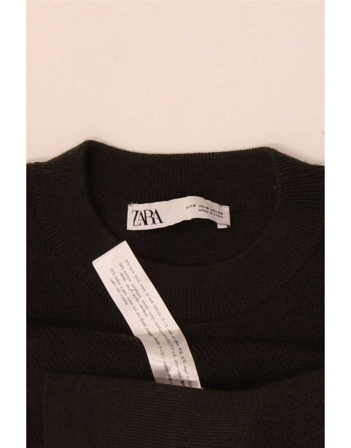 Suéter feminino Zara Batwing com gola redonda Reino Unido 10 lã cáqui pequena