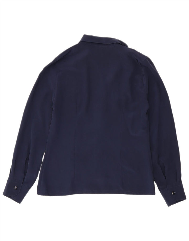 Blusa feminina vintage IT 44 seda azul marinho médio