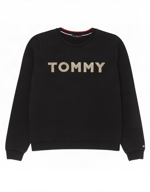 Tommy Hilfiger moletom gráfico feminino jumper UK 14 médio algodão preto