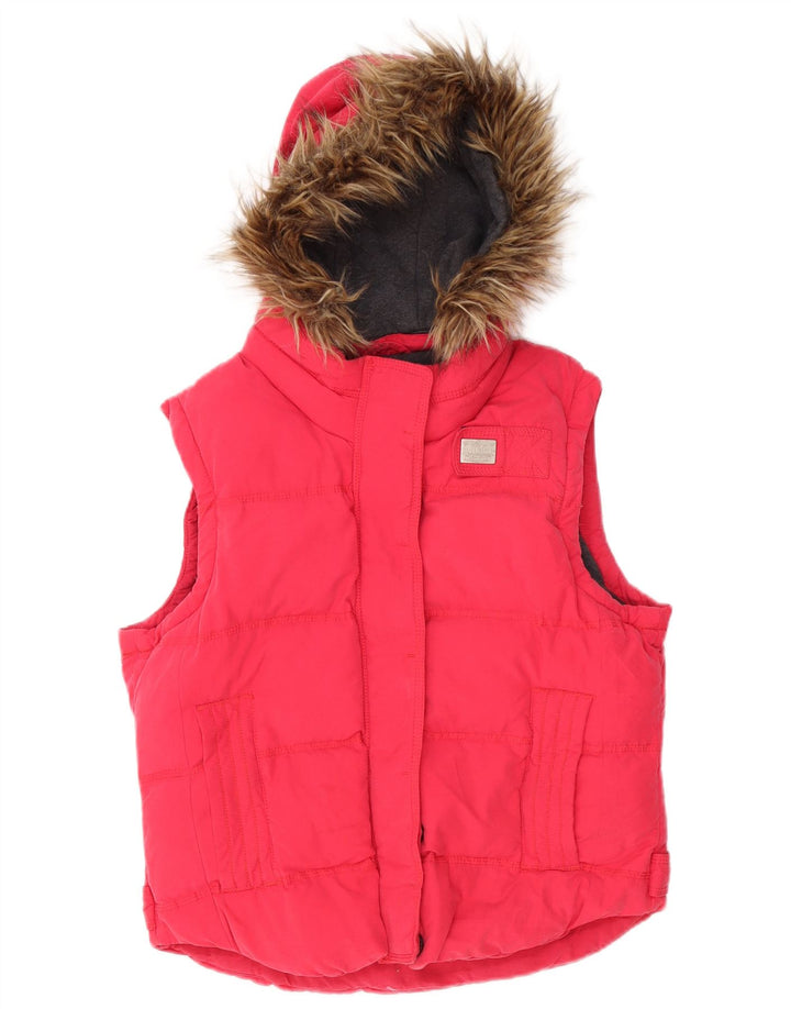 Colete acolchoado com capuz feminino SUPERDRY UK 16 grande algodão rosa