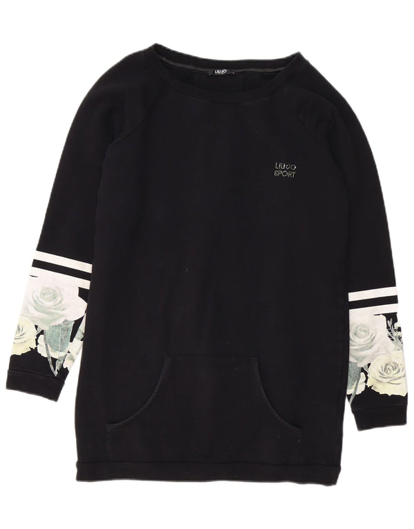 Liu Jo Moletom feminino Longline Loose Fit Jumper Reino Unido 10 Pequeno Preto Floral