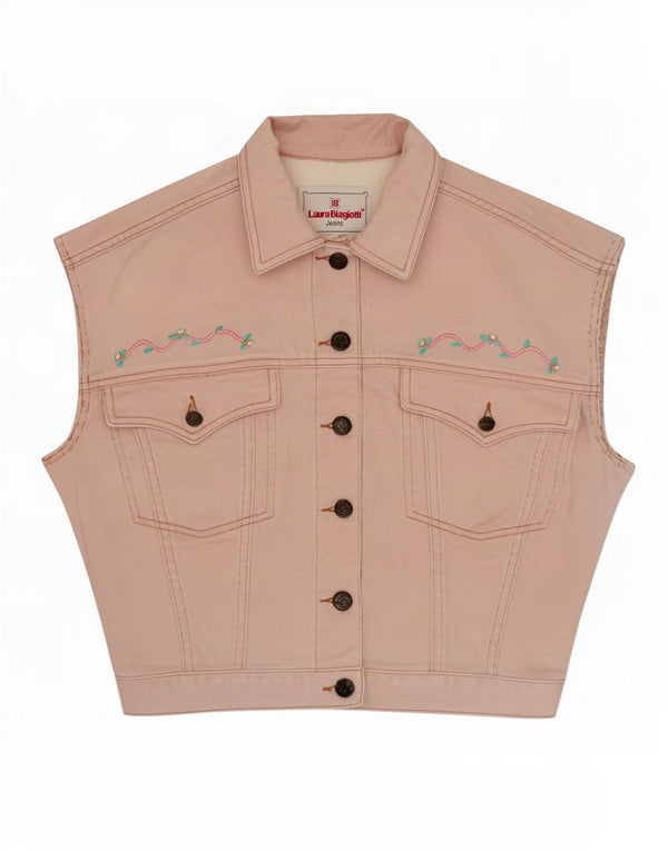 Colete jeans feminino Laura Biagiotti UK 14 algodão rosa médio