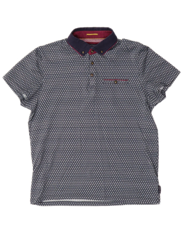 Camisa polo masculina Ted Baker tamanho 3 algodão geométrico azul médio