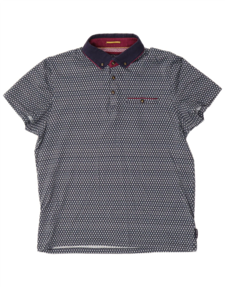 Camisa polo masculina Ted Baker tamanho 3 algodão geométrico azul médio