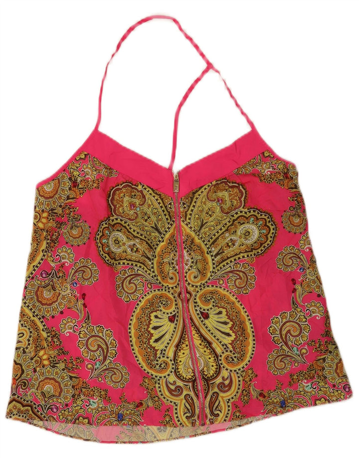 Ted Baker Top feminino frente única UK 12 poliéster paisley rosa médio