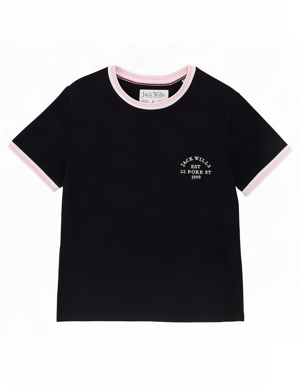 Camiseta feminina gráfica Jack Wills Top Reino Unido 12 algodão azul marinho médio