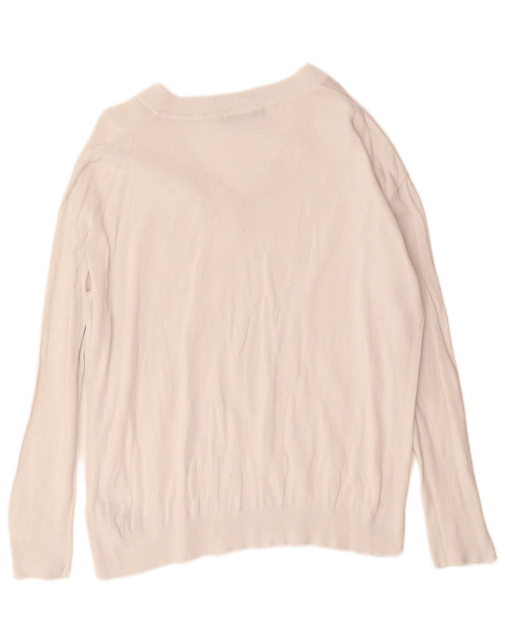 Suéter feminino Marks & Spencer grande com decote em V Reino Unido 12 médio branco