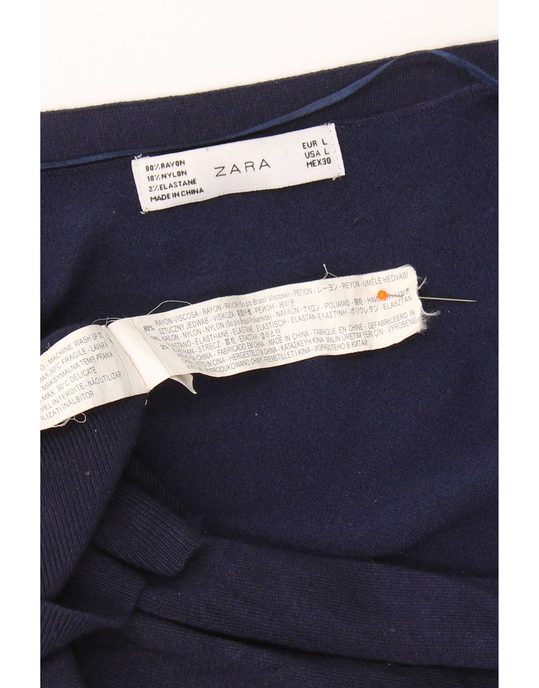 Suéter cardigã feminino Zara Reino Unido 16 grande rayon azul marinho
