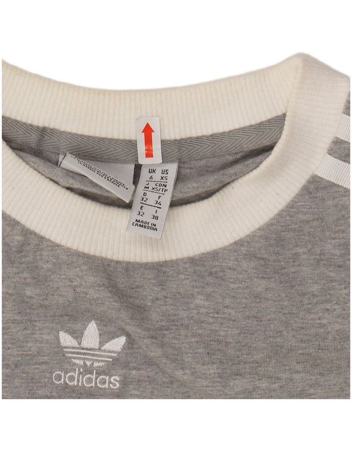 ADIDAS Womens Top Manga Longa UK 6 XS Cinza Flecked Algodão
