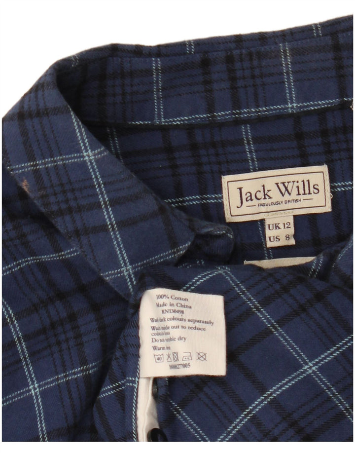 Camisa feminina de flanela JACK WILLS Reino Unido 12 algodão xadrez médio azul marinho