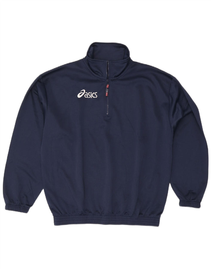 Suéter masculino Asics com zíper e gola grande azul marinho poliéster