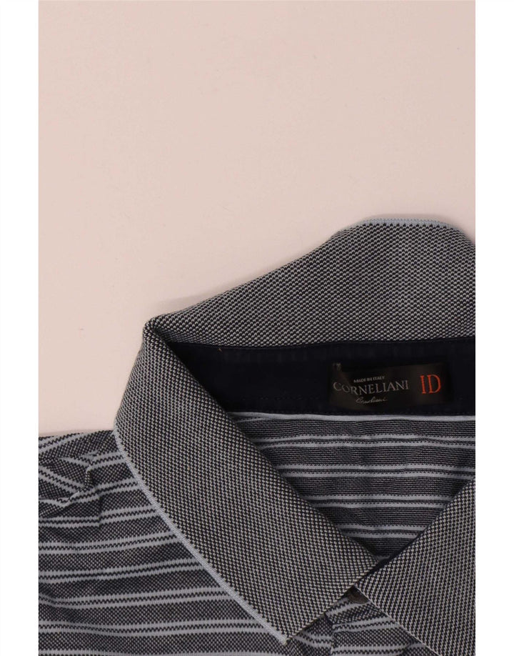 Camisa polo masculina Corneliani IT 52 poliéster listrado azul grande
