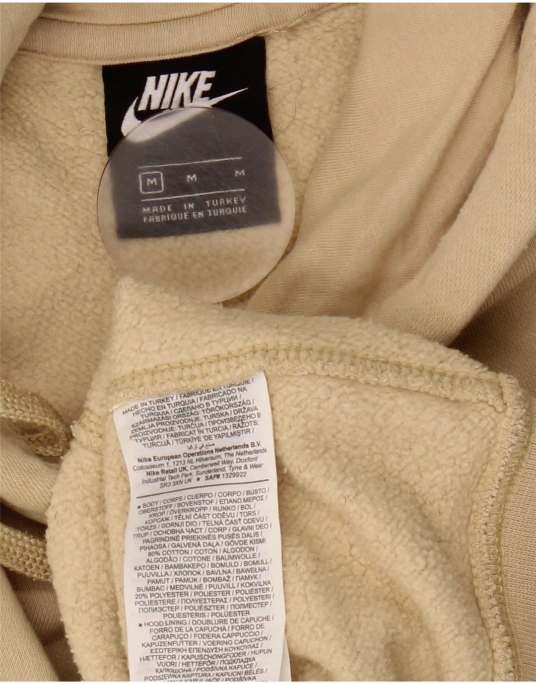 Nike Mens Hoodie Jumper Médio Bege Algodão