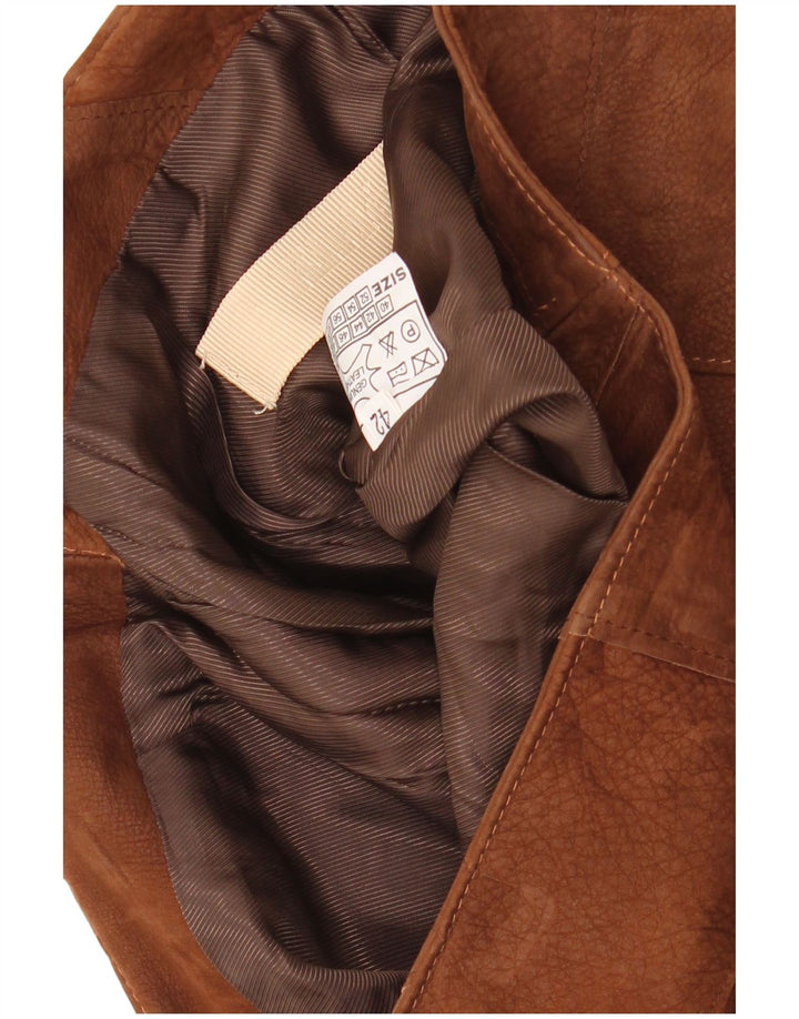 Saia feminina de couro VINTAGE IT 42 médio W30 couro marrom patchwork