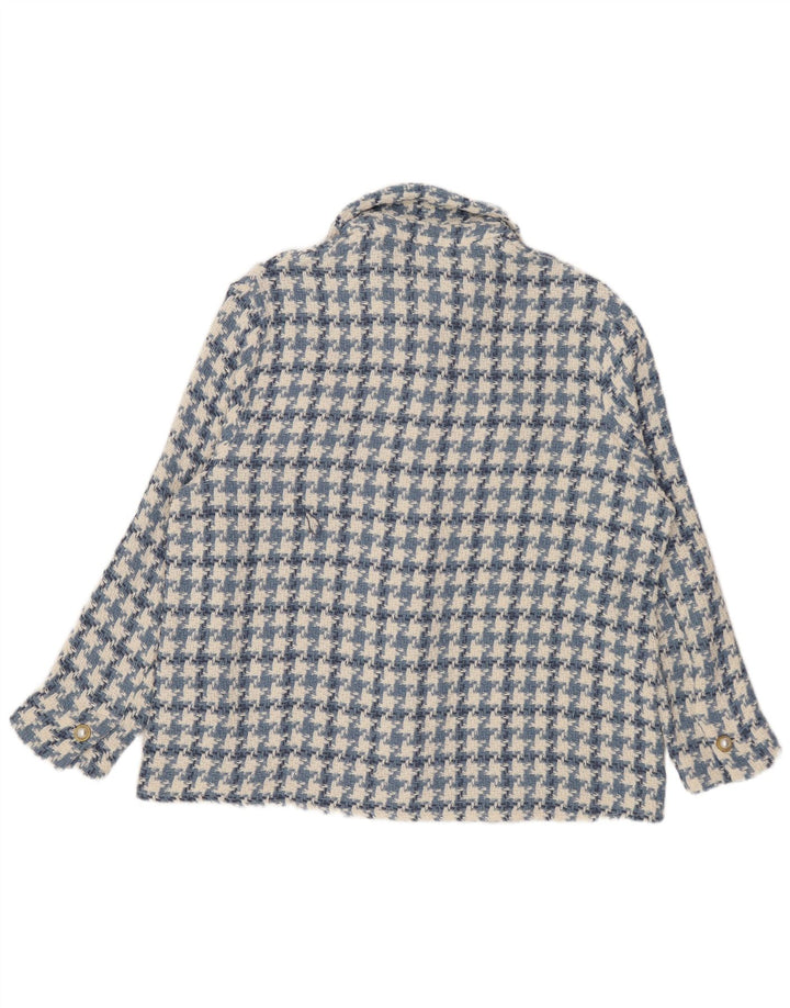 Zara Jaqueta Bomber Feminina Oversized Reino Unido 10 Pequeno Azul Houndstooth Algodão