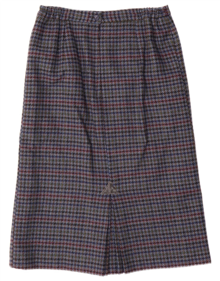Saia lápis feminina vintage Reino Unido 14 médio W28 azul houndstooth