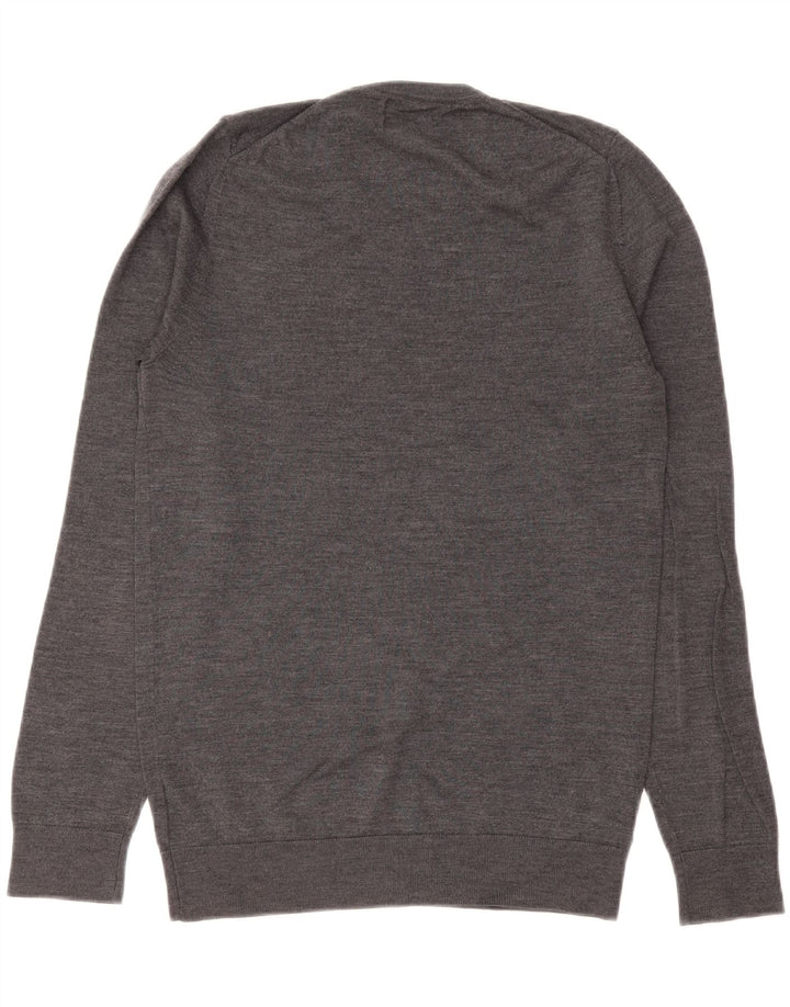 MARKS & SPENCER Suéter masculino com decote em V, pequeno, lã merino cinza