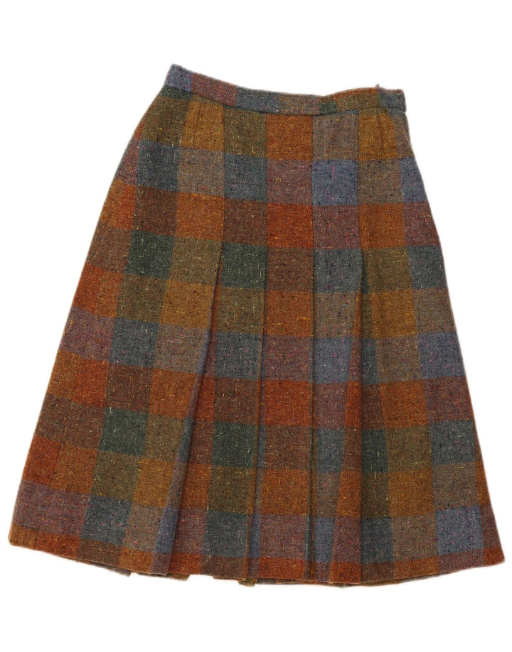 Saia vintage feminina linha A W26 pequena xadrez marrom